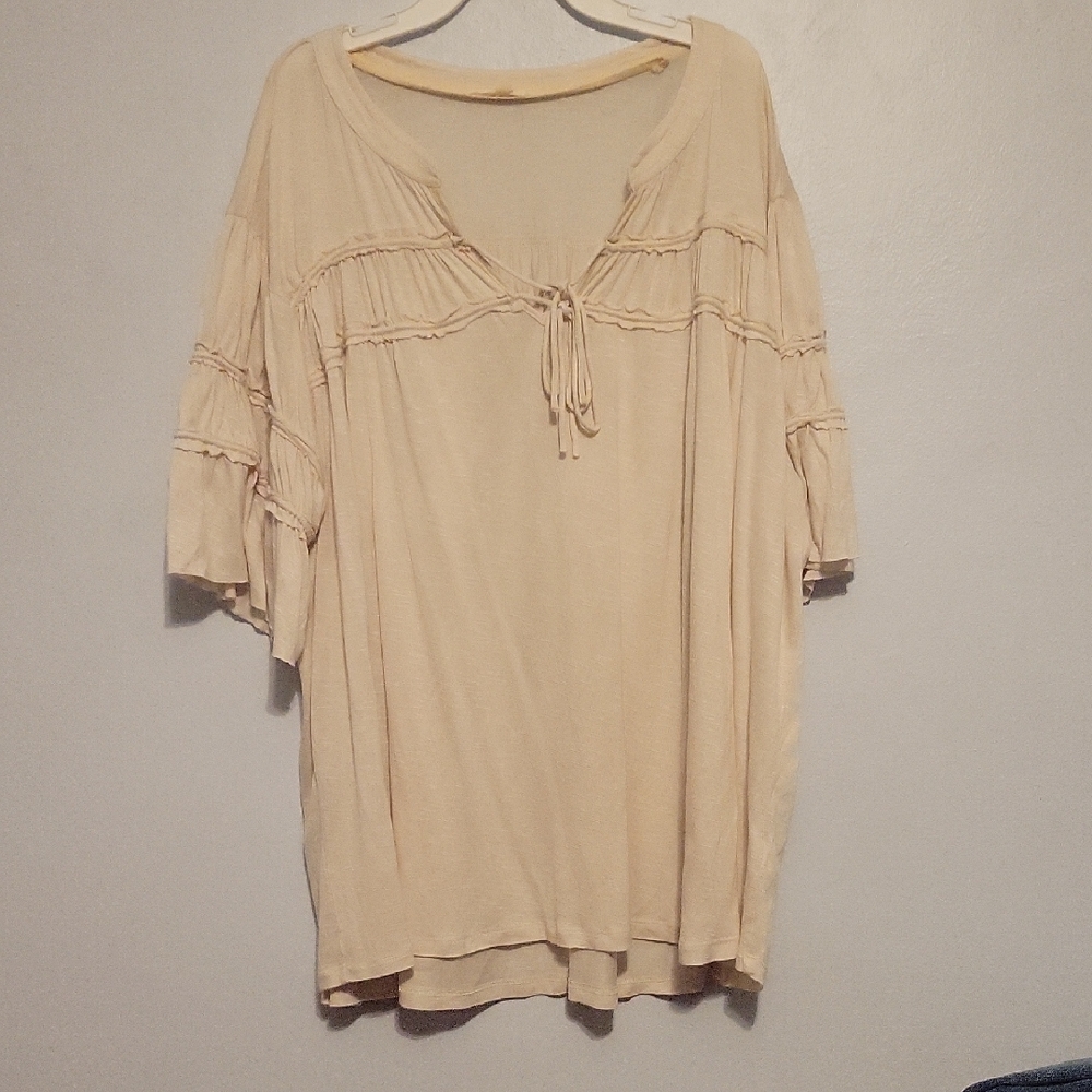 Easel Beige Tunic with Ruffle Sleeves